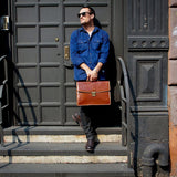 Floto Full Grain Leather Milano Briefcase Attache Laptop Case (Vecchio Brown)