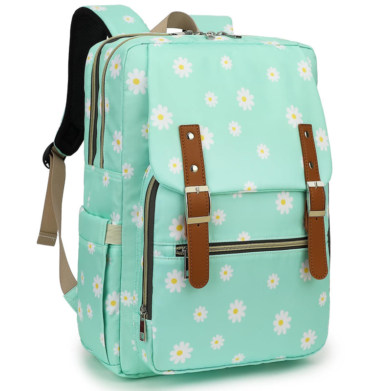 Flowers Laptop Backpack for Women Girls School Work Business Travel Computer Backpacks College Bookbag Fit 15.6 Inch Notebook (Daisy Green)