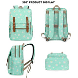 Flowers Laptop Backpack for Women Girls School Work Business Travel Computer Backpacks College Bookbag Fit 15.6 Inch Notebook (Daisy Green)