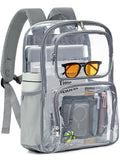Flowston Clear Backpack for School, 17 inch Large TPU Heavy Duty See Through Bookbag for Boys Girls Women Men, Transparent Backpack With All - Around Reflective Strips for College Work Travel,Black