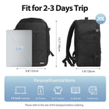 Fmeida Flight Approved Carry On Backpack for Ryanair Fits 14" Laptop - 20L Underseat Airplane Approved Weekender Bag, Anti - Theft Travel Backpack, Personal Item Bag Black