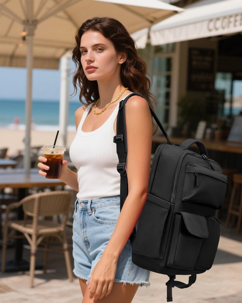 FODOKO Backpack for Work, Casual Backpack for Women Men Daypack Backpack for Travel College Bookbag Separate Compartment for 15.6 Inch Notebook Black