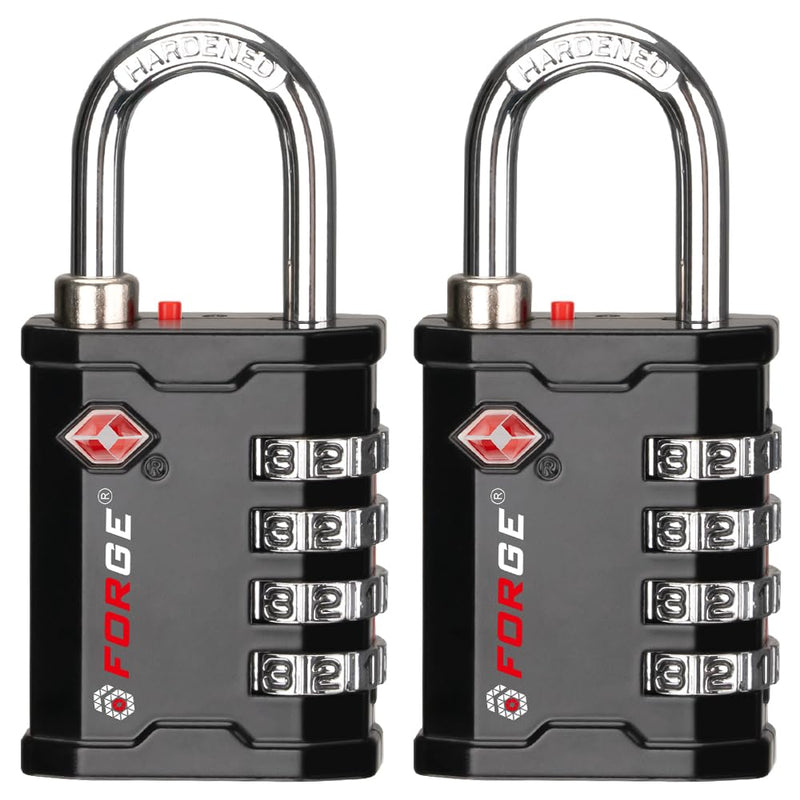 Forge 4 - Digit TSA Approved Travel Locks – Heavy - Duty Combination Padlock for Travel, Gym, Pelican Case. Black 2 - Pack.