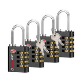 Forge Dual - Opening: Key or Combination Access Lock, TSA Approved Locks for Luggage, Pelican case, Travel, Gym, School, Stainless Steel Shackle. (Black, 4 Pk)