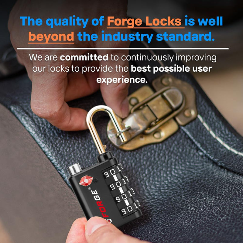 Forge Dual - Opening: Key or Combination Lock, TSA Approved Lock for Luggage, Pelican case, Travel, Gym, School,Luggage Combination Lock,Travel Bag Lock (Black 2 Pack)