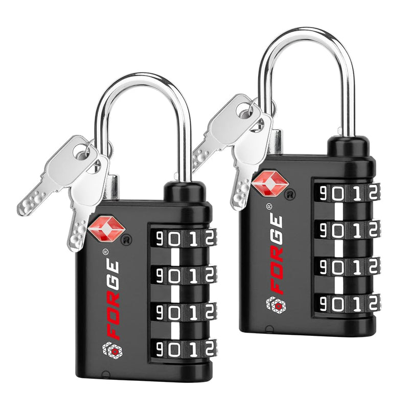 Forge Dual - Opening: Key or Combination Lock, TSA Approved Lock for Luggage, Pelican case, Travel, Gym, School,Luggage Combination Lock,Travel Bag Lock (Black 2 Pack)