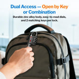 Forge Dual - Opening: Key or Combination Lock, TSA Approved Lock for Luggage, Pelican case, Travel, Gym, School,Luggage Combination Lock,Travel Bag Lock (Black 2 Pack)