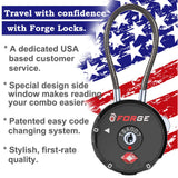 Forge Quality TSA Approved Luggage Locks for Travel Accessories, Suitcase, Pelican case, Ammo Boxes, Set Your own Combination, Zinc Alloy Body - Cable Black 4 Locks