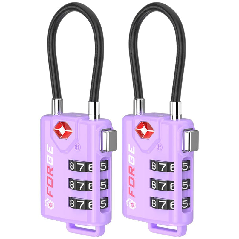 Forge TSA Approved Luggage Locks, Re - settable Combination with Alloy Body, Light Purple 2 PK, for Luggage, Suitcase, Backpack and More.