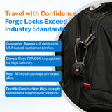 Forge TSA Approved Luggage Locks Ultra - Secure Dimple TSA006 Key Travel Locks with Zinc Alloy Body - Black 2 Cable Locks