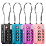 Fosmon Luggage Locks TSA Approved for Luggage & Suitcase, 4 Digit Mini Cable Locks Long Wire Padlock with 4 Combinations and Easy Reset Switch for Travel, Gym Locker, Gun Case, Backpack Zipper - 4 Pack