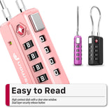Fosmon Luggage Locks TSA Approved for Luggage & Suitcase, 4 Digit Mini Cable Locks Long Wire Padlock with 4 Combinations and Easy Reset Switch for Travel, Gym Locker, Gun Case, Backpack Zipper - 4 Pack