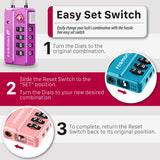 Fosmon Luggage Locks TSA Approved for Luggage & Suitcase, 4 Digit Mini Cable Locks Long Wire Padlock with 4 Combinations and Easy Reset Switch for Travel, Gym Locker, Gun Case, Backpack Zipper - 4 Pack