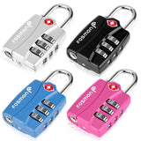 Fosmon TSA Approved Locks for Luggage. Suitcase Locks with Open Alert Indicator, 3 Digit Combination Padlock with Alloy Body for Travel, Backpack Zipper Anti Theft, Locker, Gym, Gun Case, Tent - 4 Pack