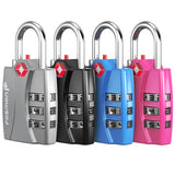 Fosmon TSA Approved Locks for Luggage. Suitcase Locks with Open Alert Indicator, 3 Digit Combination Padlock with Alloy Body for Travel, Backpack Zipper Anti Theft, Locker, Gym, Gun Case, Tent - 4 Pack