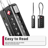 Fosmon TSA Approved Luggage Locks, 4 Digit Combination Cable Travel Lock for Suitcase & Backpack, Heavy Duty Metal Body Padlock with Open Alert Indicator (Black, 2 Pack)