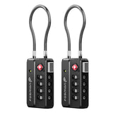 Fosmon TSA Approved Luggage Locks, 4 Digit Combination Cable Travel Lock for Suitcase & Backpack, Heavy Duty Metal Body Padlock with Open Alert Indicator (Black, 2 Pack)