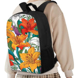 Fowototi Kids School Blooming Floral Lily Backpack Boys Lightweight Large Capacity Student Book Bag with Elastic Side Pockets Novelty Print Elementary Middle School Bag White