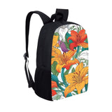 Fowototi Kids School Blooming Floral Lily Backpack Boys Lightweight Large Capacity Student Book Bag with Elastic Side Pockets Novelty Print Elementary Middle School Bag White