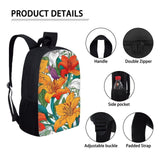 Fowototi Kids School Blooming Floral Lily Backpack Boys Lightweight Large Capacity Student Book Bag with Elastic Side Pockets Novelty Print Elementary Middle School Bag White