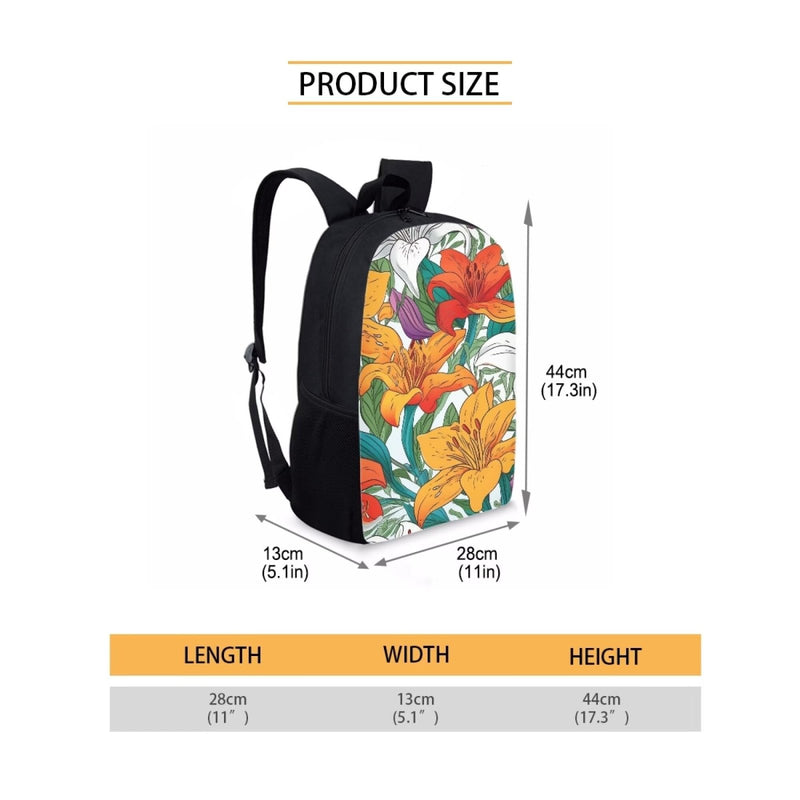 Fowototi Kids School Blooming Floral Lily Backpack Boys Lightweight Large Capacity Student Book Bag with Elastic Side Pockets Novelty Print Elementary Middle School Bag White