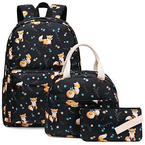 Fox Girls School Backpacks for Kids Teens, 3-in-1 School Bag Bookbags Set with Lunch Bag Pencil Case | Backpacks4Less