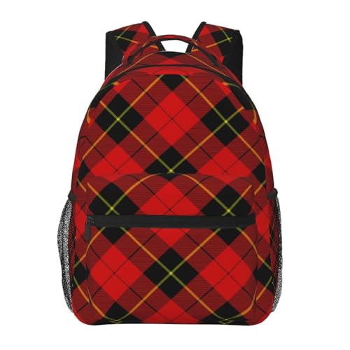 FSQDJLU Red Black Plaid Speck Fashion Backpack for Women Men, Large Carry On Travel Backpack for Hiking Work Sports