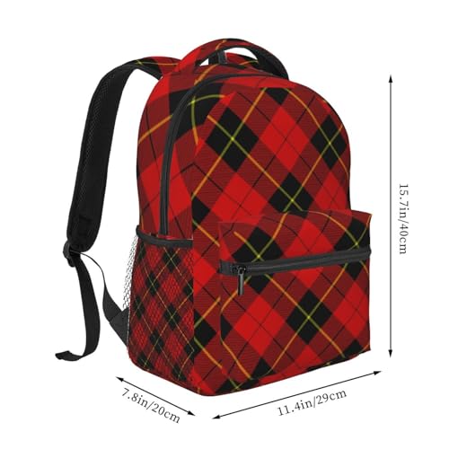 FSQDJLU Red Black Plaid Speck Fashion Backpack for Women Men, Large Carry On Travel Backpack for Hiking Work Sports