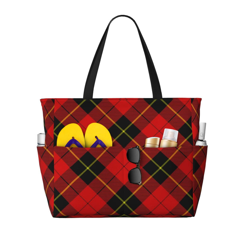 FSQDJLU Red Black Plaid Speck Tote Bag for Women, Large Capacity Handbag with Compartment, Lightweight Shoulder Bag for Travel Work Gym