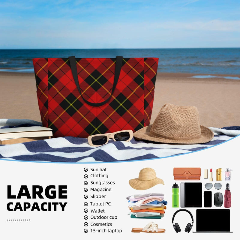 FSQDJLU Red Black Plaid Speck Tote Bag for Women, Large Capacity Handbag with Compartment, Lightweight Shoulder Bag for Travel Work Gym