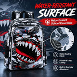 FTJCF 3Pcs Backpack for Boys, 16" Shark Kids Bookbag with Lunch Box, School Backpacks for Elementary Preschool Kindergarten (Black)