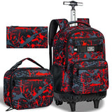 FTJCF 3Pcs Rolling Backpack for Boys, 19 Inche Adults Roller Bag with Wheels, Graffiti Wheeled Bookbag Set for Men(Red) | Backpacks4Less