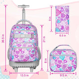 FTJCF 3pcs Rolling Backpack for Girls, 19 Inche Adult Bag with Roller Wheels, Wheeled Bookbag Set for Women - PinkGrey