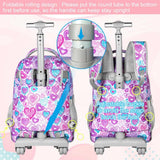 FTJCF 3pcs Rolling Backpack for Girls, 19 Inche Adult Bag with Roller Wheels, Wheeled Bookbag Set for Women - PinkGrey
