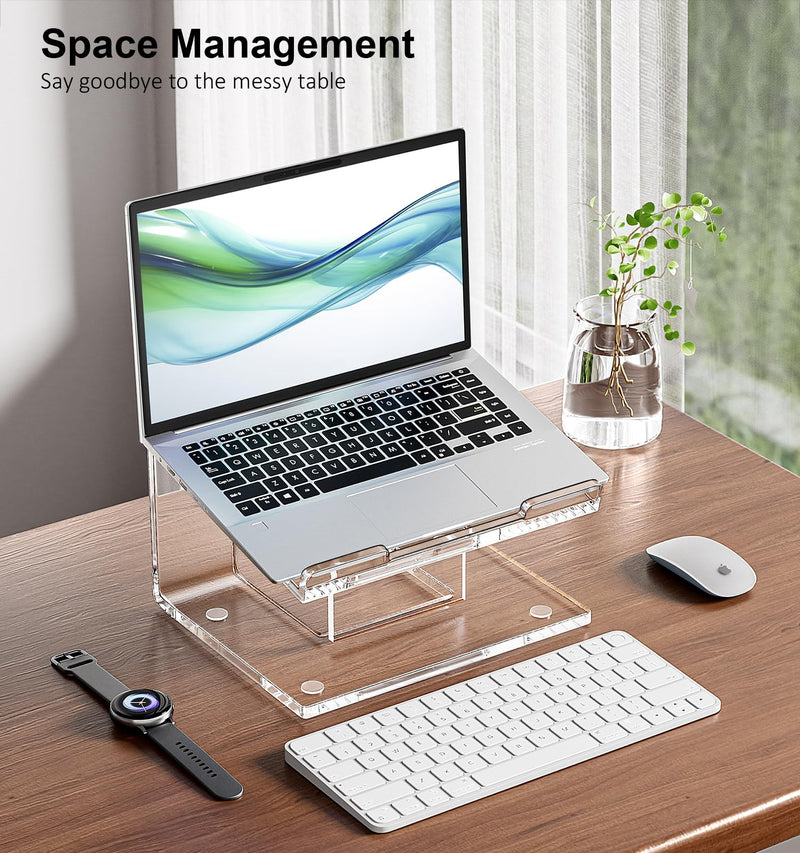 FUCDTEFC Acrylic Laptop Stand for Desk, Laptop Riser for 10 - 17.3 Inch Laptops, Ergonomic Computer Stand Holder Compatible with Macbooks and Notebooks