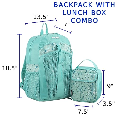 FUEL Backpack with Lunch Bag Bundle, Turquoise - Star Print