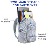 FUEL Lunch Backpack Set Teens Student Water Resistant Bookbag Bag Soft Reusable Insulated Cooler Lunch Box Thermal Travel Office Lunch Bag, Light Blue Magic Donuts