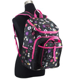 FUEL Top Loader Backpack with Lunch Box Combo – 18” Two Compartment Water Resistant Durable Adjustable Straps with Side Water Bottle Pockets 2 in 1 Set – Black & Pink Flowers