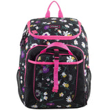 FUEL Top Loader Backpack with Lunch Box Combo – 18” Two Compartment Water Resistant Durable Adjustable Straps with Side Water Bottle Pockets 2 in 1 Set – Black & Pink Flowers