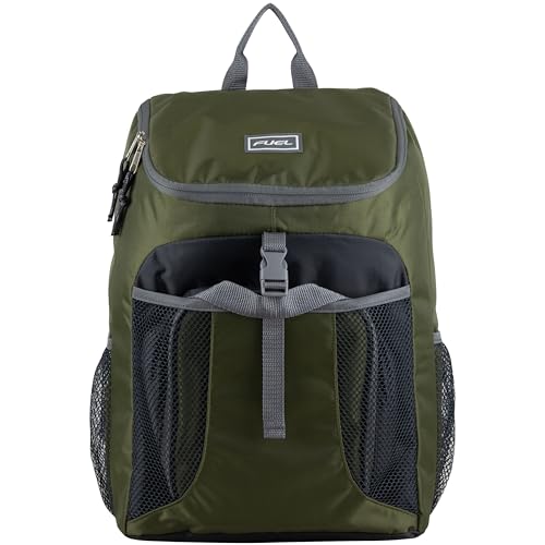 FUEL Top Loader Lunch Backpack Set Water Resistant Backpack Bookbag Bag Soft Reusable Insulated Cooler Box Thermal Travel Office Bag, Army Green