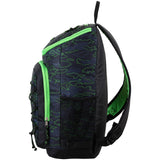 FUEL Wide Mouth Sports Luggage Backpack with Front Bungee and Inner Tech Pocket, Green Outline Camo