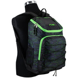 FUEL Wide Mouth Sports Luggage Backpack with Front Bungee and Inner Tech Pocket, Green Outline Camo