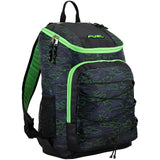 FUEL Wide Mouth Sports Luggage Backpack with Front Bungee and Inner Tech Pocket, Green Outline Camo