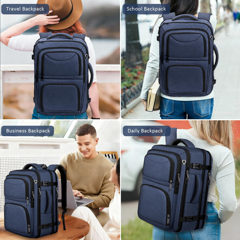 Fxcelets Travel Backpack for Men, Expanable Carry on Luggage Backpack, TSA 17.3 inch Laptop Bag Flight Approved, Lightweight Business Luggage Bag, Travel Gifts for Men Women, Blue