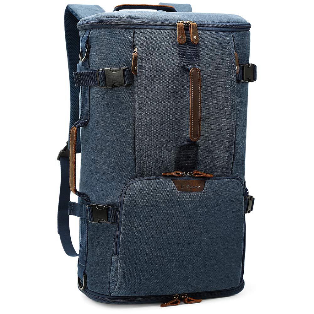 G-FAVOR 40L Travel Backpack, Vintage Canvas Rucksack Convertible Duffel Bag Carry On Backpack Fit for 17.3 Inch Laptop Bag, Blue | Backpacks4Less