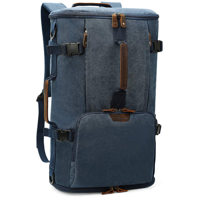 G - FAVOR 40L Travel Backpack, Vintage Canvas Rucksack Convertible Duffel Bag Carry On Backpack Fit for 17.3 Inch Laptop Bag, Blue