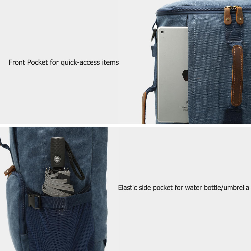 G - FAVOR 40L Travel Backpack, Vintage Canvas Rucksack Convertible Duffel Bag Carry On Backpack Fit for 17.3 Inch Laptop Bag, Blue