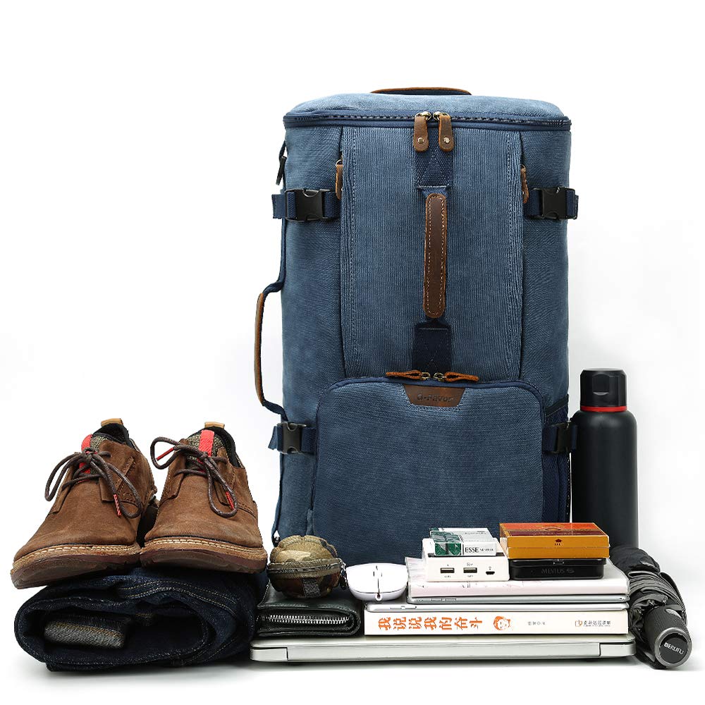 G - FAVOR 40L Travel Backpack, Vintage Canvas Rucksack Convertible Duffel Bag Carry On Backpack Fit for 17.3 Inch Laptop Bag, Blue