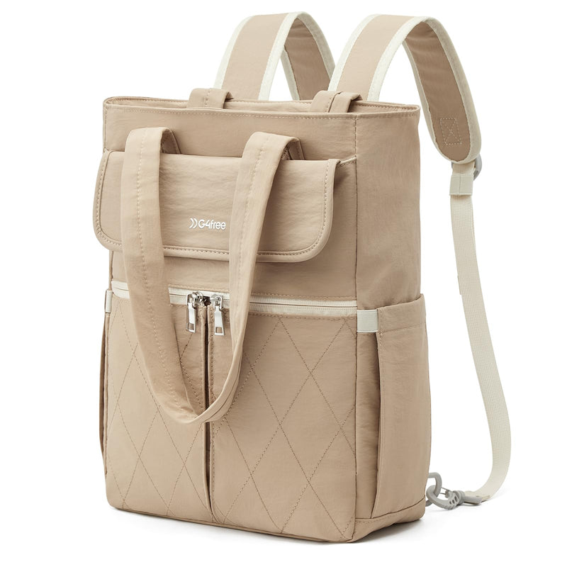 G4Free 2 in 1 Tote Backpack Fits 15" Laptop, Women Bag Daypack for College, Work, Teacher, Nurse - Khaki
