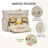 G4Free 3 in 1 Diaper Bag with Insulated Pockets Baby Backpack for Women Men Toddler Diaper Tote with Stroller Buckle Travel Work-Beige
